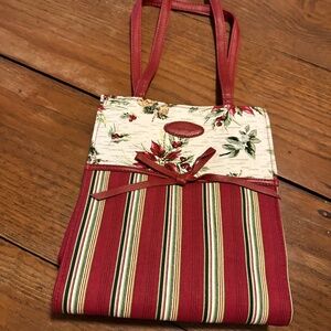 Longaberger Holiday Poinsettia Stripe tote